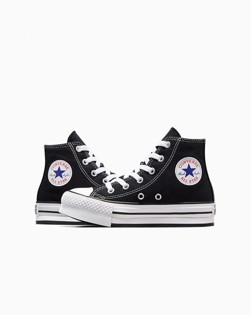 Dívčí Boty Na Platformy Converse Chuck Taylor All Star Lift Vysoké Černé Bílé Černé | CZ JXFU76